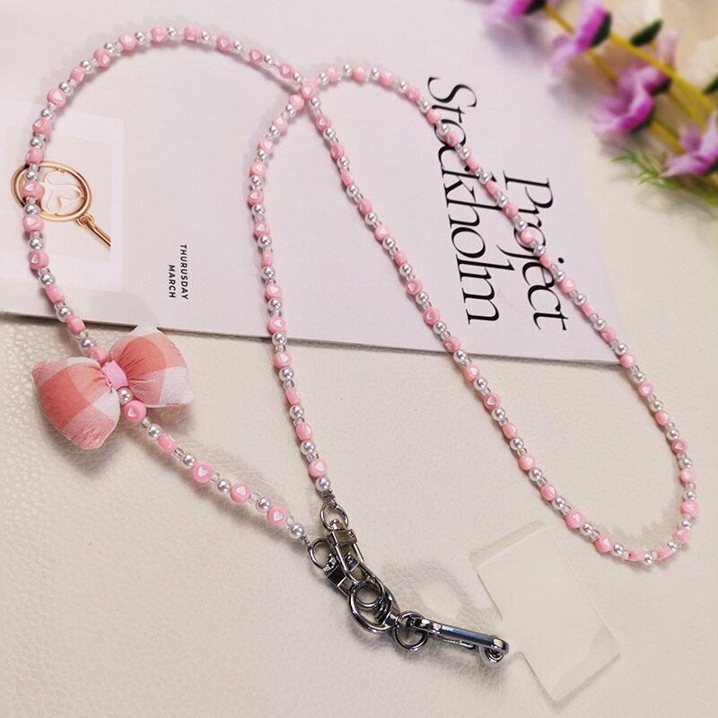 Mobile Phone Lanyard Anti-lost Cross Pendant with Universal Clip Phone Lanyard Crossbody Long Bow Shoulder Strap Ball Lanyard: 03