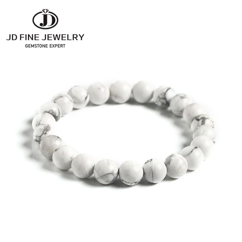 JD Natural Round White Turquoise Howlite Stone Bead Bracelet Christmas Bracelet Power Energy Bracelet