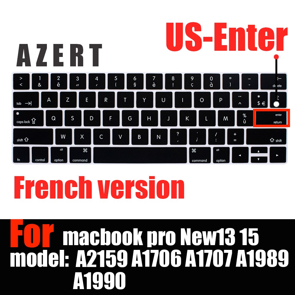 laptop accessories keyboard cover For macbook pro13 touchbar Keyboard stickers keyboard cases A2159 A1706 A1707 A1989 A1990: US-Enter French