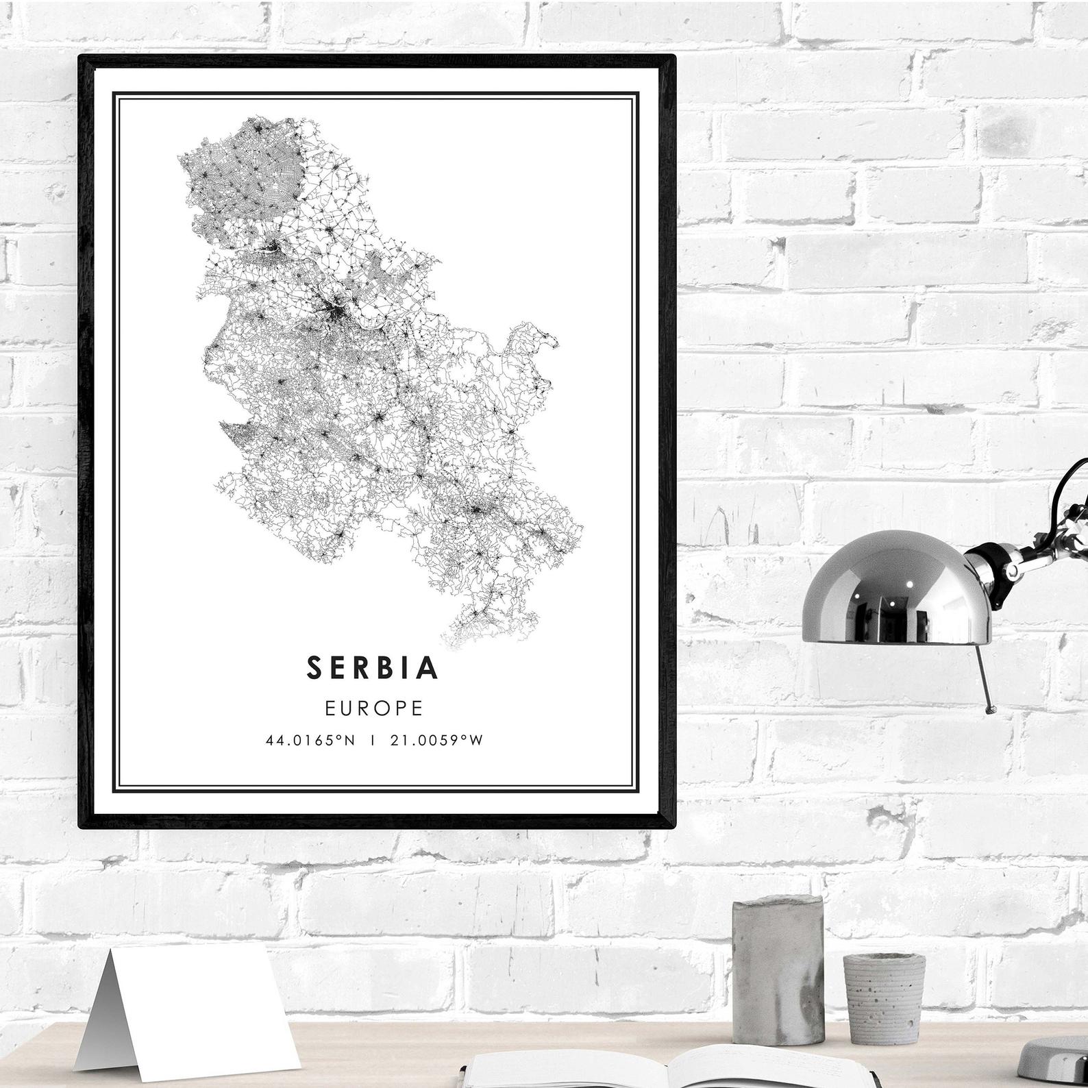 Serbia country map print poster canvas | Serbia Country city map print poster canvas