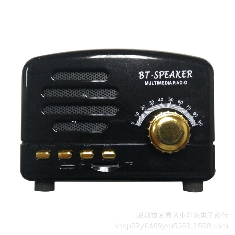 bluetooth speaker retro portable radio card subwoofer antique mini speaker: Black