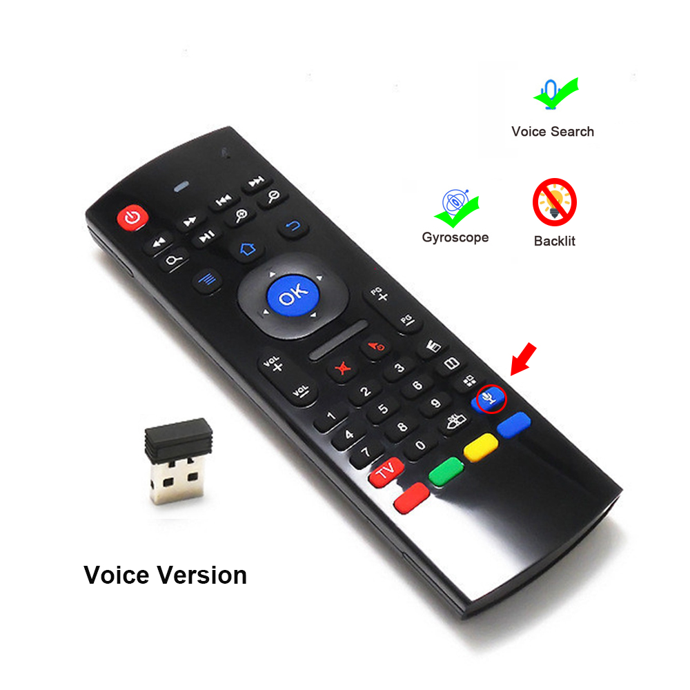 MX3 rétro-éclairé Air Mouse télécommande vocale intelligente 2.4G RF clavier sans fil pour Android TV Box X96 mini H96 MAX: Rouge