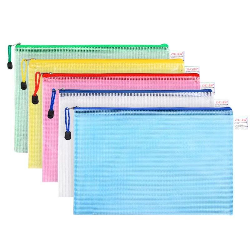 A4/A5/A6 10pcs thick file bag Transparent grid data storage zipper bag Waterproof test paper file bag for student office