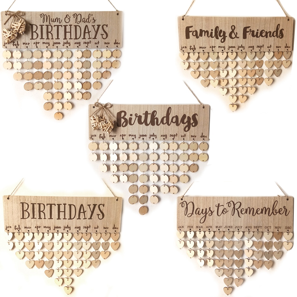 Calendrier de rappel d'anniversaire en bois, pour la famille et les amis, Plaque murale suspendue, signe,