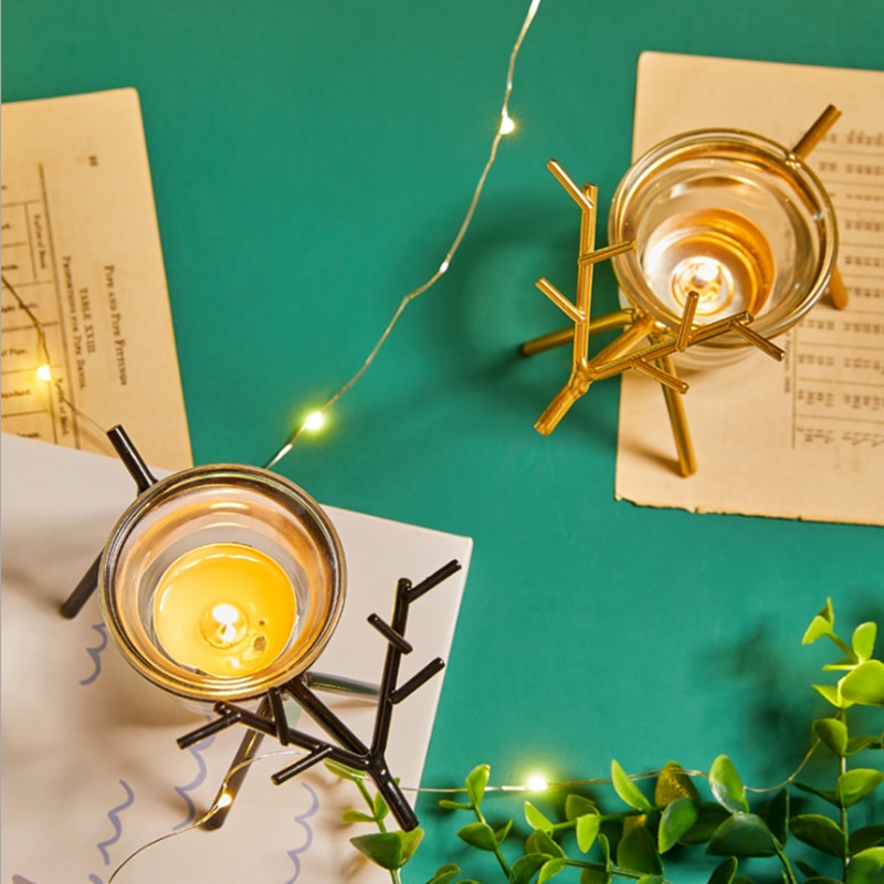 Bougeoir en fer forgé avec motif cerf, décoration de Table, salon, de noël bougeoir