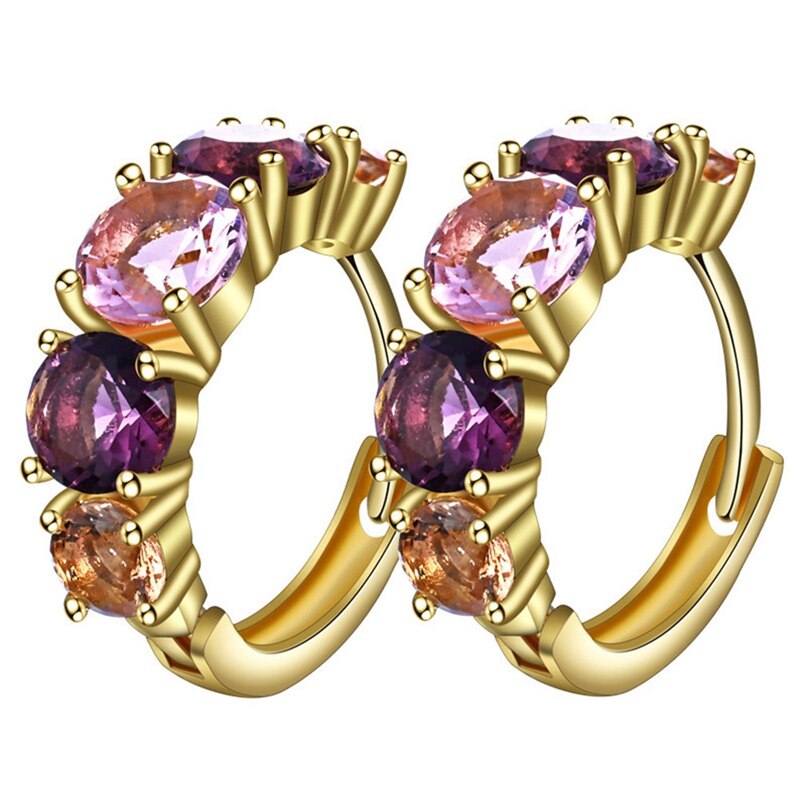 Romantische Paars Roze Oostenrijkse Kristal Hoepel Oorbellen Voor Vrouwen Zilver/Goud Kleur CZ Stone Sieraden Brincos Femme