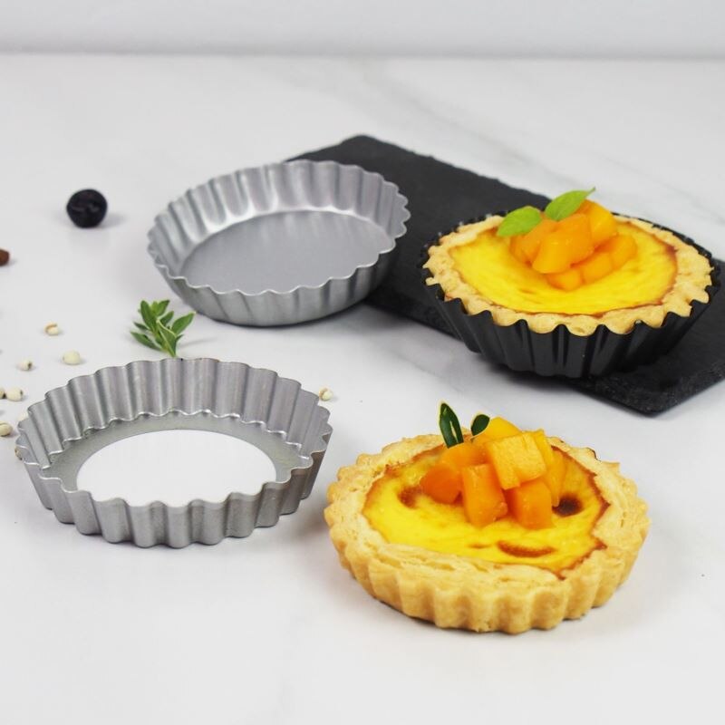 Non-stick egg tart pie pan mold pie pizza cake round mold removable loose bottom groove heavy pie pan baking pan
