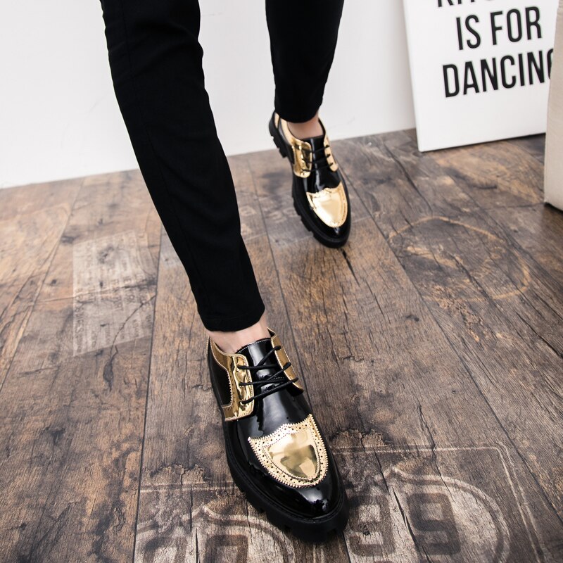 Mænd kjole loafers snøre business bryllup mænd sko åndbar stil banket pailletter guld sorte mandlige sko chaussure homme  a4