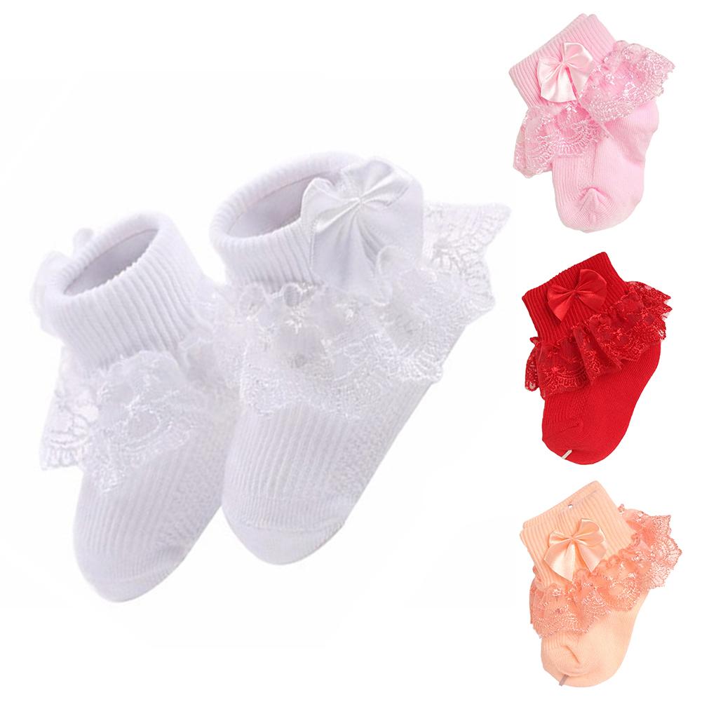 Baby piger sokker med butterfly blonder flæse prinsesse bomulds sok med bånd multi farver grå rød sort lyserød hvid prinser sokker