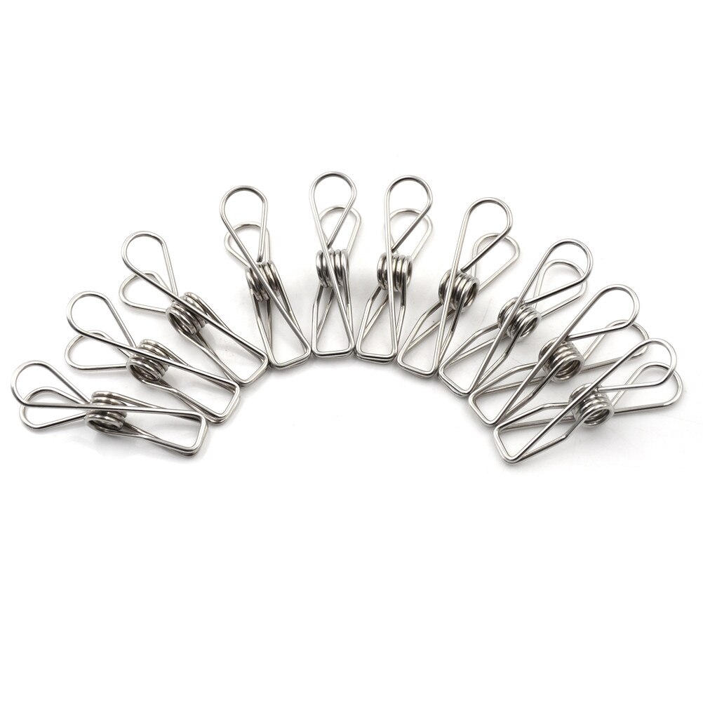 10pcs/lot Stainless Steel Metal Spring Clips Clamps Silver Binder Clips Clothes Hanging Pegs Clips Home School Supply