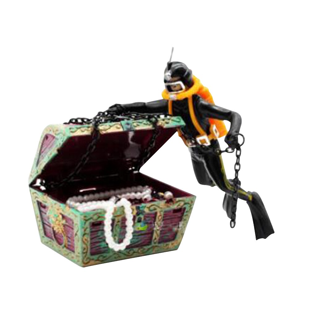 1Pc Aquarium Diver Treasure Action Chest Ornament for Fish Tank Air Au Hunter Underwater Landscape Ornaments: 01