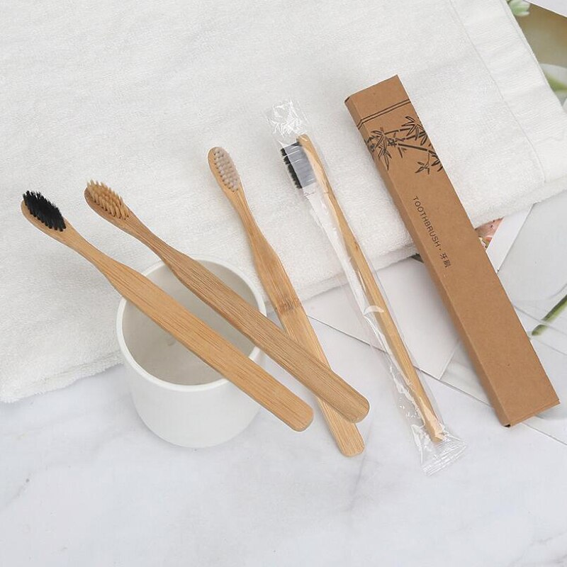 6Pcs Bamboo Toothbrush ECO-Friendly 100% Biodegradable Natural Wood Recyclable Black Clear Colors