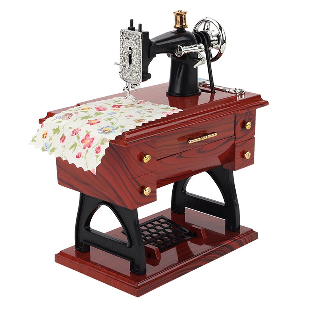 Cute Mini Sewing Machine Music Box Retro Table Home Decor FAS6