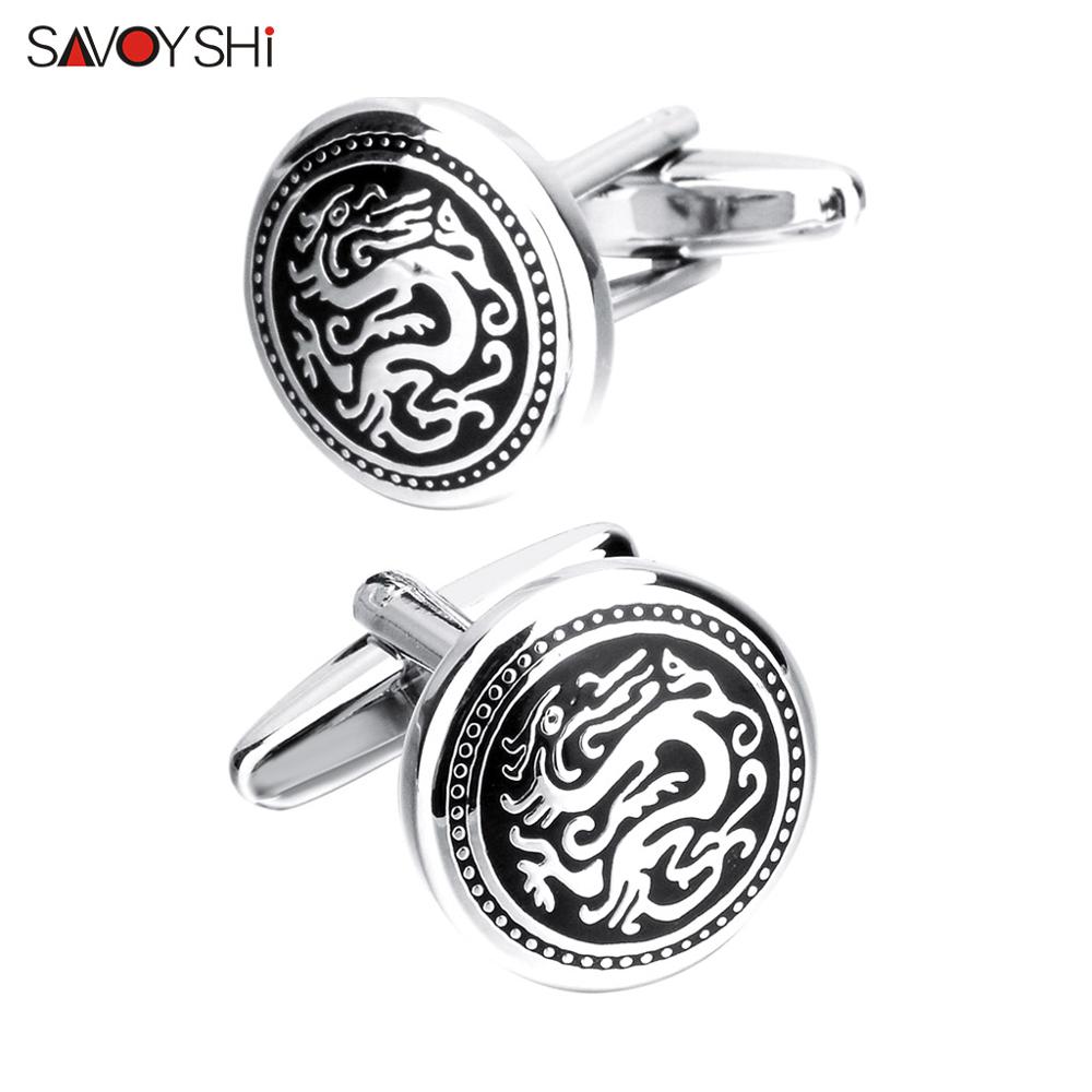 Savoyshi masculino camisa abotoaduras de alta qualidade manguito bottons redondo esmalte preto padrão manguito ligação marca presente jóias livre nome personalizado: Only Cufflinks