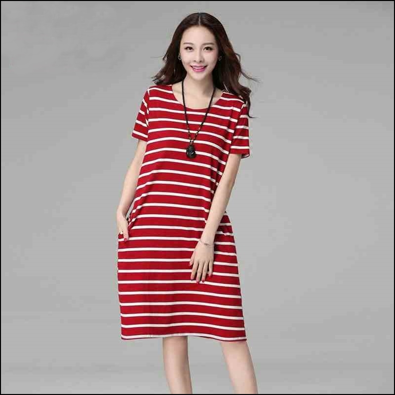 Korean Version Knitted Fat Plus-size Women's Summer Fat MM Stripes Long Thin Cotton ZZ011 S: 1 / XXXL