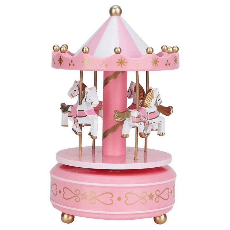 Music Box Merry Go Round Music Box Room Decorations Rotatable Wind Up Music Box Best for Boys Girls: White Pink