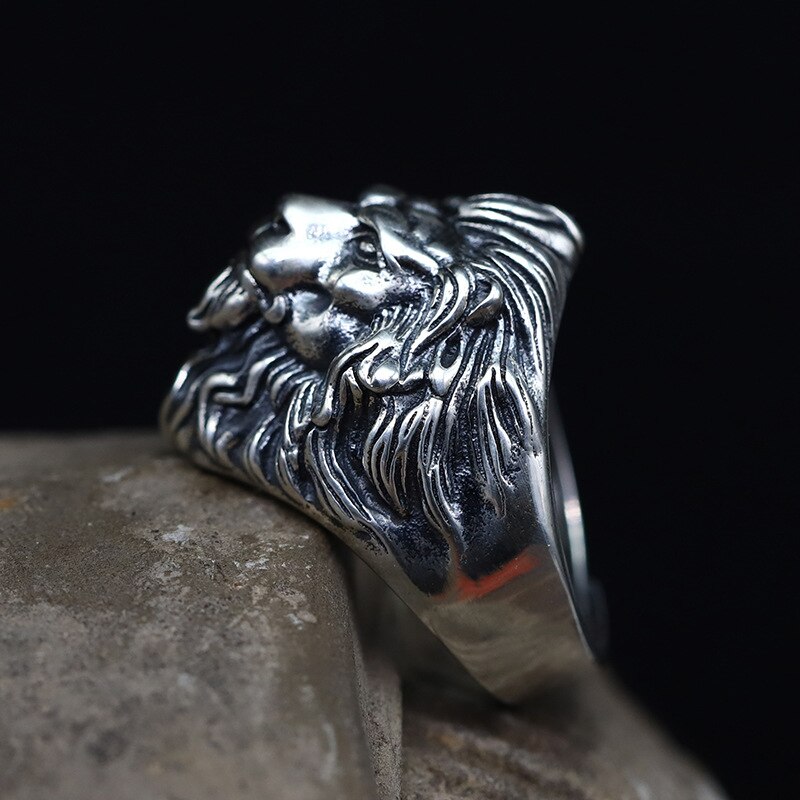 925 di colore argento sterling roccia uomo bike anello nuovo stile di vendita calda testa di leone anello uomo Thai argento di leone di colore testa anello regolabile