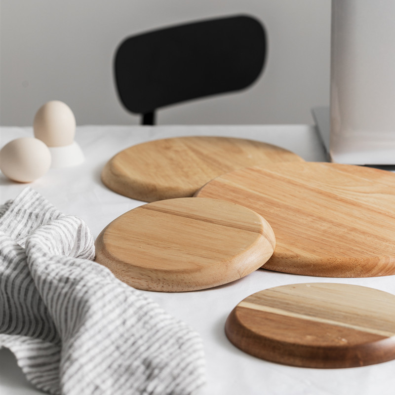 2 Japan-Style Rubber Wooden Tray Acacia Mangium Tableware Household Simple Solid Wood Disc Steak Cake Snack Healthy Wooden Dish