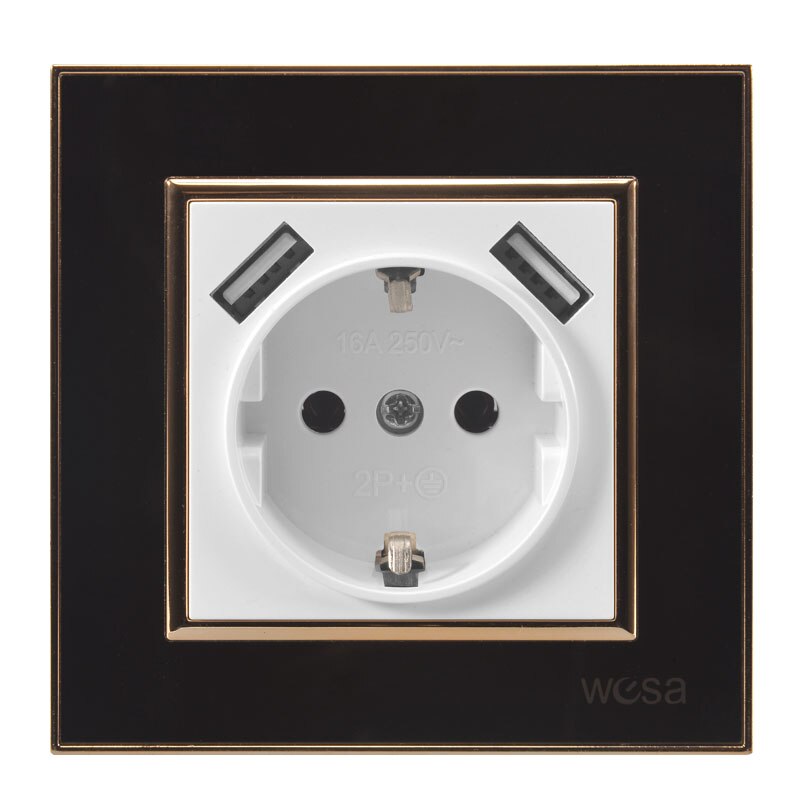 Enchufe europeo doble USB de suelo con marco de parche acrílico blanco adaptador de pared estándar 5v 2A conector de salida: Back With Logo