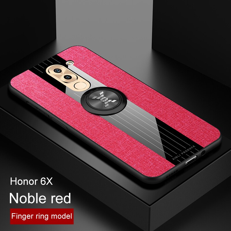 per Honor 6X custodia rigida in tessuto coperchio posteriore morbida custodia in tessuto Funda per Huawei compagno 9 Lite supporto per anello da 5.5 pollici: Rosso