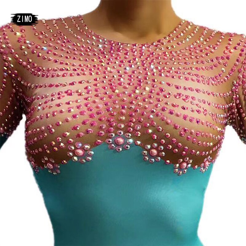 Body con perlas y diamantes de imitación para mujer, ropa de gimnasia rítmica para adultos, baile Dj sexi de animadora para actuación, mallas para escenario