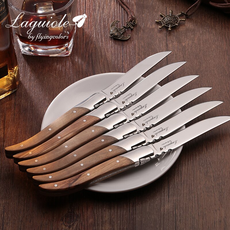 2/4/6/10Pcs Laguiole Steak Mes Diner Messen Olijf Houten Handvat Servies Roestvrij Tafel Messen 8.25 &#39;&#39;Japan Houten Servies