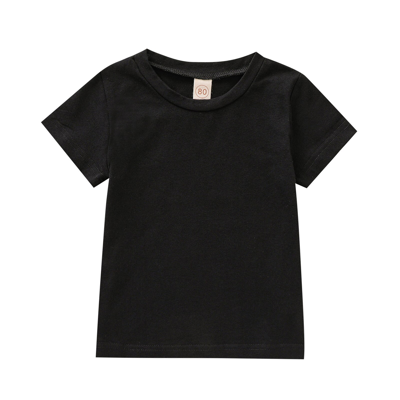 Summer Kids Solid shirts Children Short Sleeve Pullover Shirts Toddler Boys Girl Soft Breathable Tshirt O-neck Casual Tee Tops: Black / 90