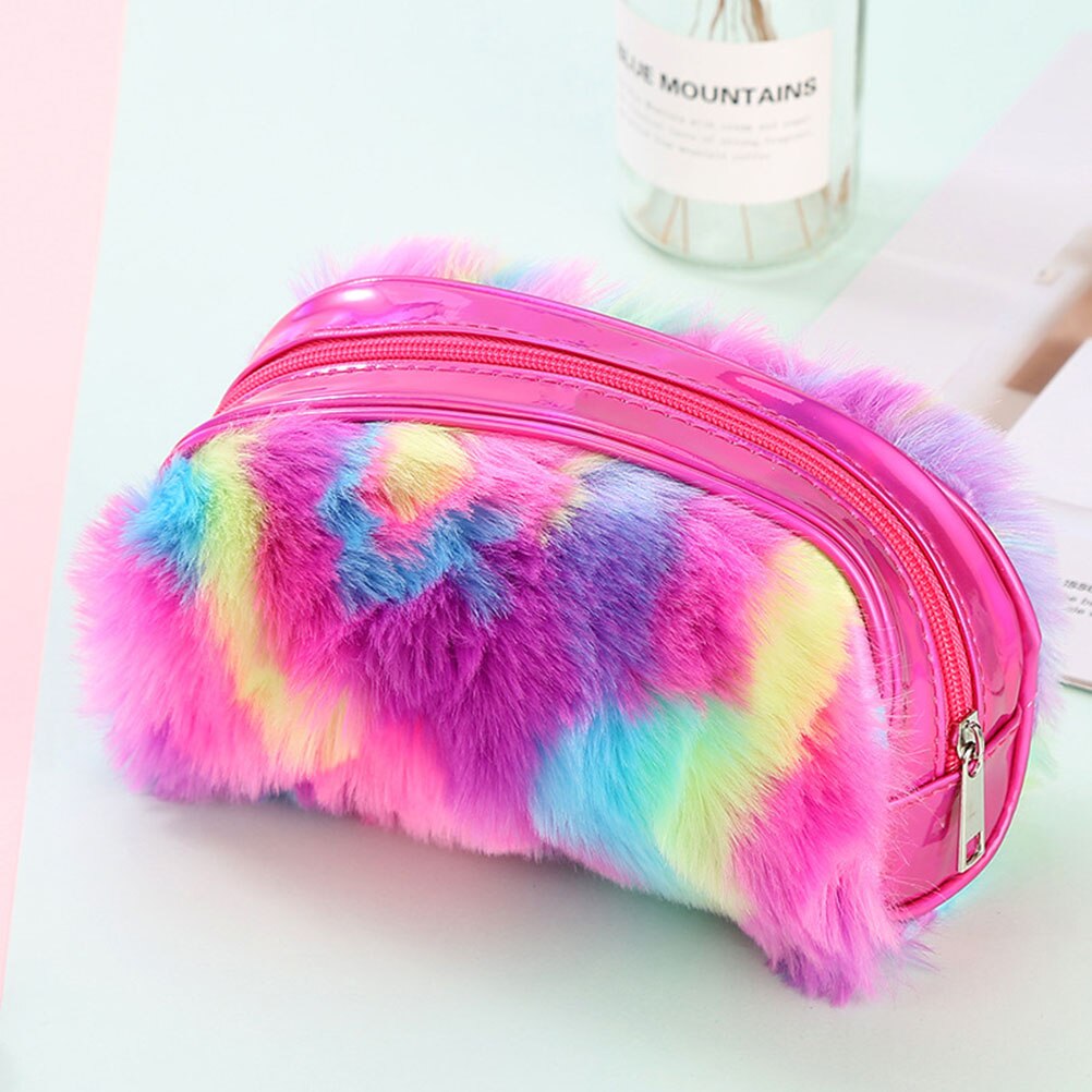 2022 astuccio portamatite piccolo da donna simpatico astuccio portamatite di grande capacità materiale scolastico borse a mano portamonete da donna in peluche arcobaleno