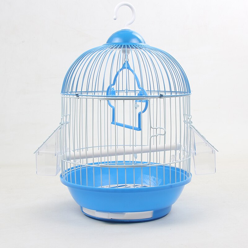 Jaula de pájaros pequeña, redonda, Piel de Tigre, perla, loro, jaula metálica para pájaro, accesorios de jardín, decoración para exteriores, colgante para casa: Azul