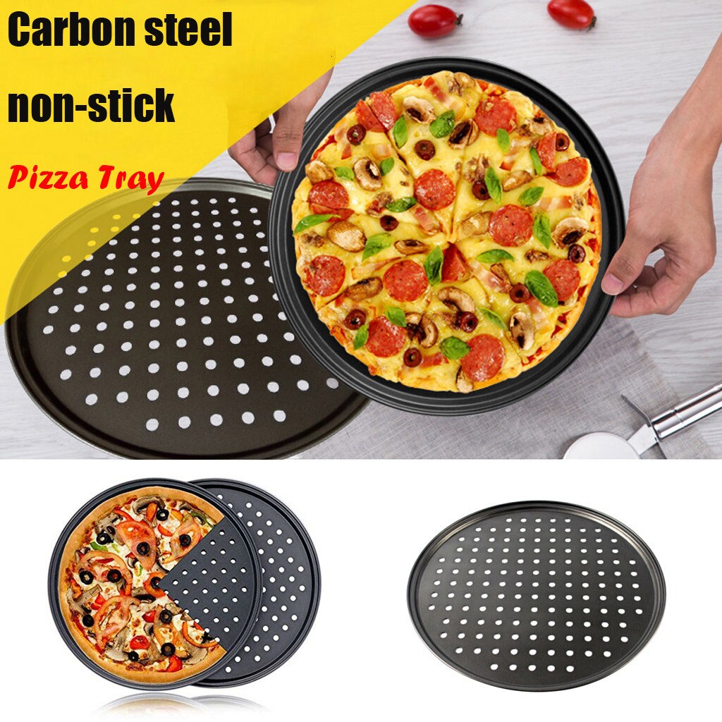 32cm non-stick baking tool round carbon steel punching pizza mold baking tray (12 inch) pizza pan non-stick coating#40