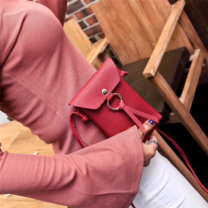 XZXBBAG Women PU Leather Messenger Bags Mini Cell Phone Pocket Cellphone Pouch Students Crossbody Case Girl Small Shoulder Bags: Red
