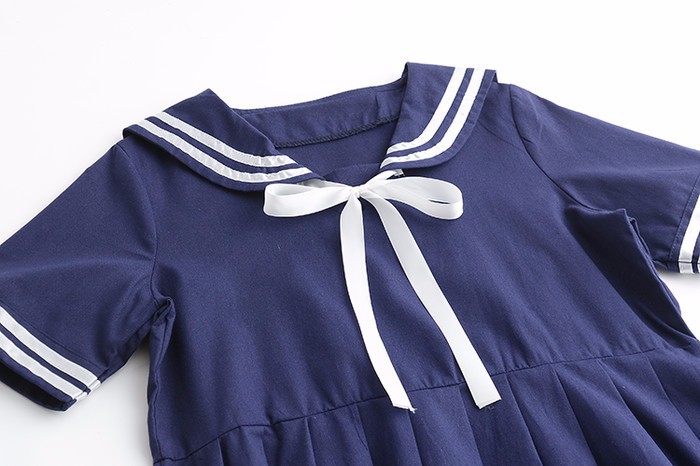 Autumn Summer Women's Dress Female Cotton-Line Sailor Collar College Sweet Striped Pure Girls Dress