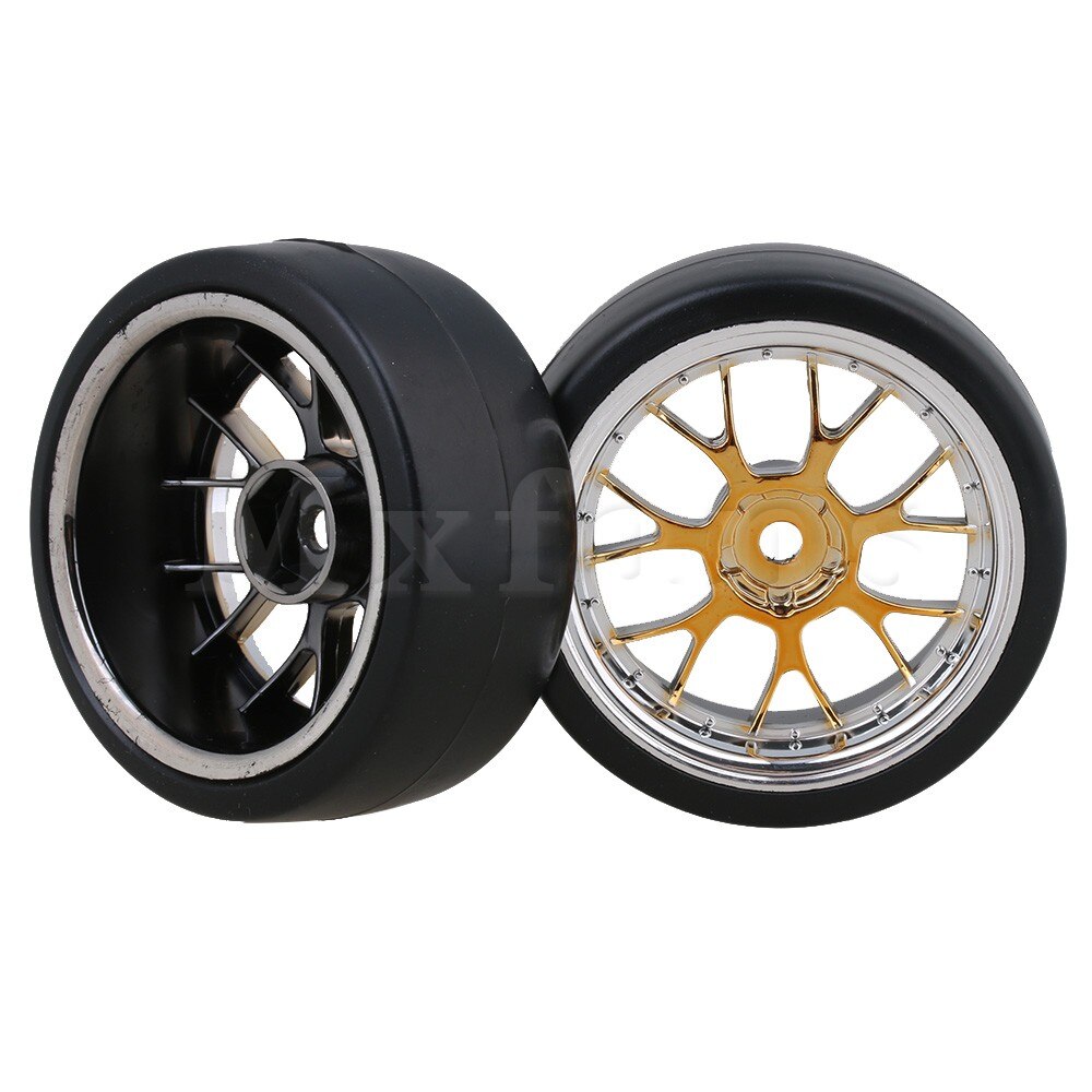 thumbnail image 2 of Mxfans RC 1:10 On-Road Racing Car Tires & Wheels | Blue Y Shape Rims 65x26mm Pack Of 4 2 of 12