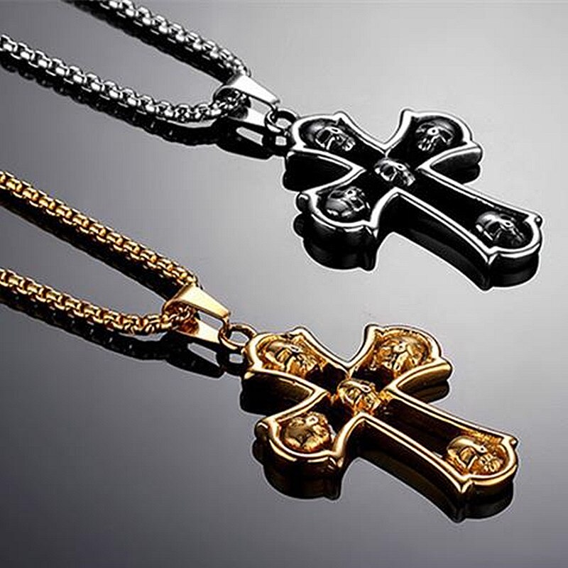 Hnsp kranium kors halskæde vedhæng til mænd guld sølv farve mandlige rustfrit stål kæde smykker