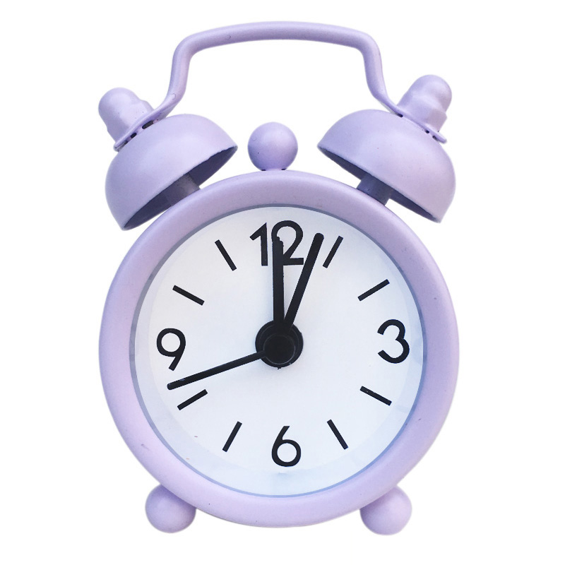 Mini Alarm Clock Electronic Round Number Double Bell Desk Table Digital Quartz Clock Home Decoration Retro Portable: plum