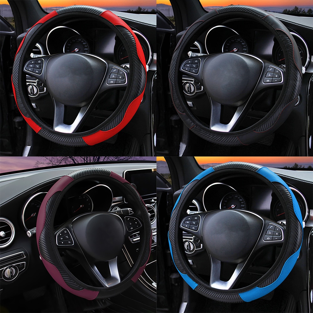 37-38Cm Auto Stuurhoes Ademende Anti Slip Pu Lederen Steering Covers Geschikt Auto Decoratie Interne Accessoires