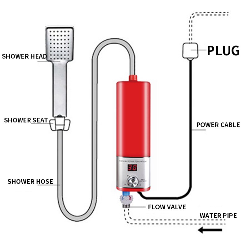 5500W Electric Electric Water Heater Instant Digital Thermostatic Tankless Shower Water Fast Heating For Kitchen Bathroom 220V