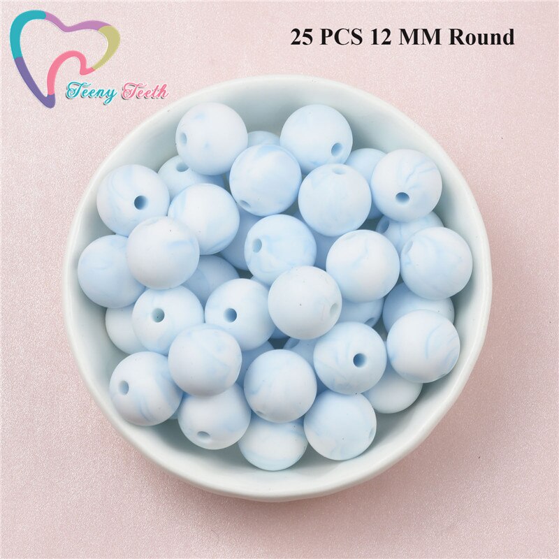 Teeny zęby 10 sztuk nowy marmur niebieski 12-15MM kulki silikonowe do ząbkowanie naszyjnik dziecko koraliki do żucia gryzak BPA bezpłatne luźne koraliki: 25 PCS 12 MM Round
