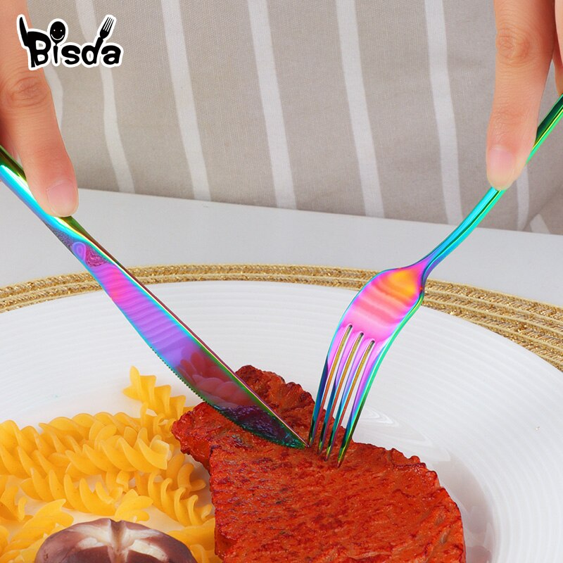 Juego de cubiertos dorados de acero inoxidable, juego de cena portátil, tenedor, cuchillos, cucharas, vajilla occidental, vajilla negra para en casa, 4 Uds.