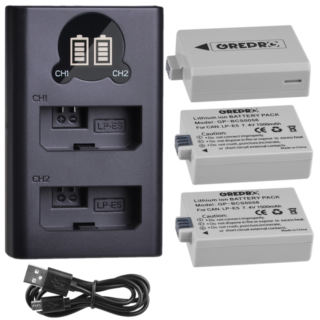 LPE5 LP-E5 Batterie mit LP E5 Batterie Ladegerät für Canon EOS 500D, EOS 450D, EOS 1000D, kuss X3 X2 F EOS Rebel XS XSi Rebel T1i: 1Charger 3Battery