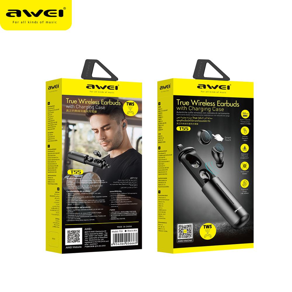 Awei T55 Tws Bluetooth 5.0 Draadloze Oordopjes In-Ear Noise Canceling Gaming Draadloze Sport Headset Met Microfoon