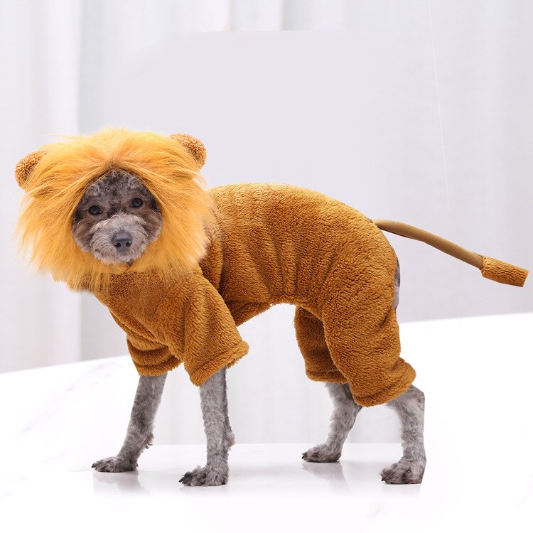 Chien Lion Costume avec Lion crinière casquette fantaisie dessin animé noël Halloween Costumes sweat à capuche pour animal de compagnie combinaison pour jeu de rôle
