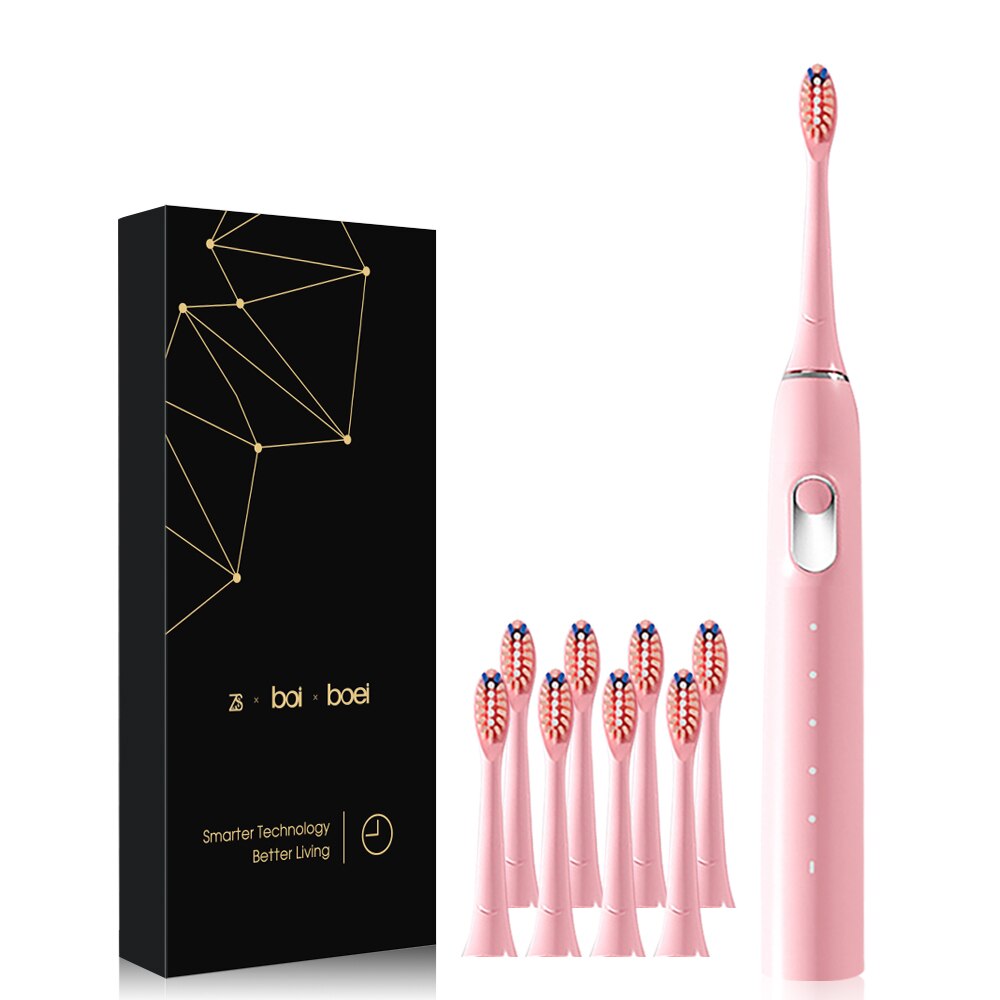 [ZS] – brosse à dents électrique sonique silencieuse, Base sans fil IPX7, étanche, 5 Modes, ondes acoustiques, poils doux, avec 8 têtes de rechange: A4F102-2