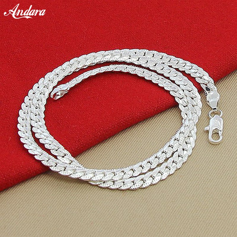 6MM 50cm Volle seitwärts Halskette Frauen Männer 925 Sterling Silber Schmuck Verknüpfung Kette Halskette