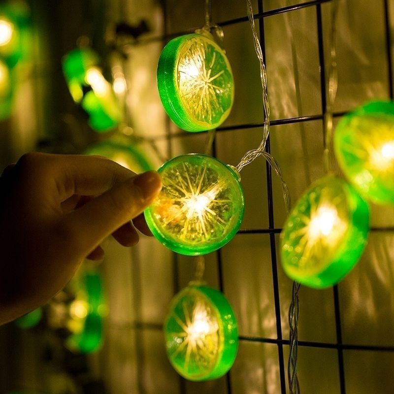 2023 Año USB Frutas Limón Luces de cadena LED Atmósfera interior Decoración navideña Luces de batería Impermeable 092: Verde / 0-5 W / 0,5 m
