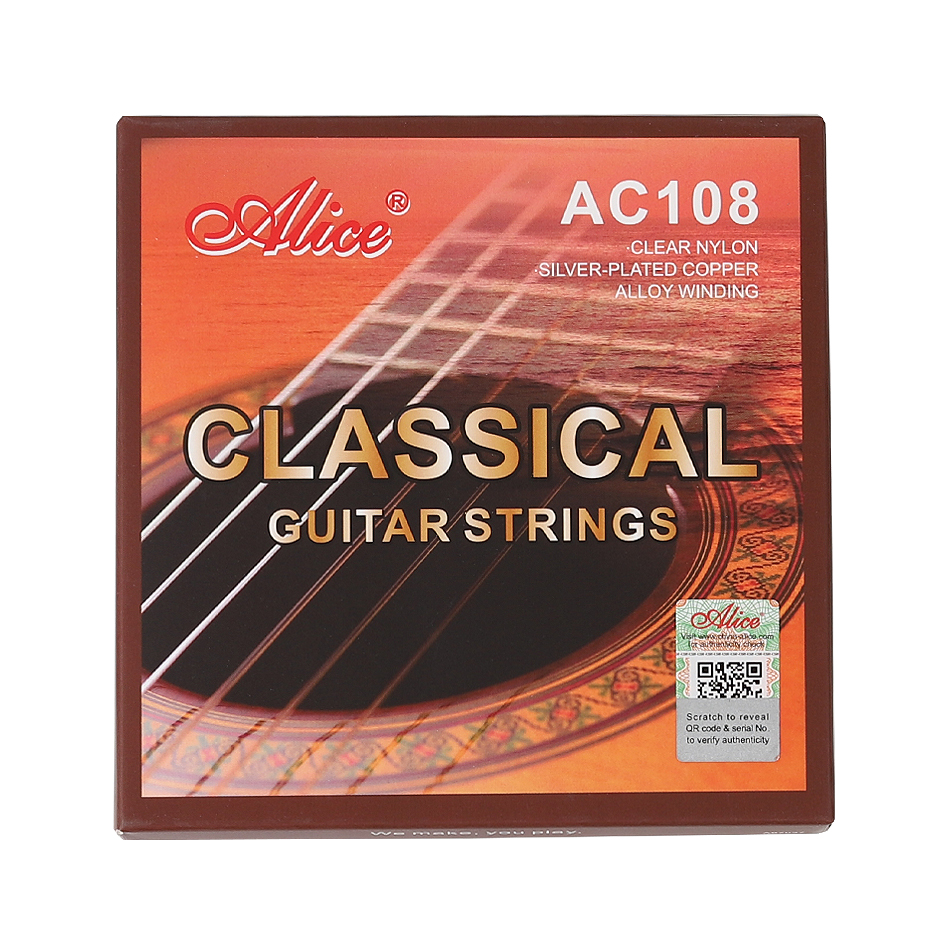 Alice AC108 Professionele Klassieke Gitaar Guitarra Snaren Sliver Plated Copper Wound Clear Nylon Normale Hoge Spanning 6 Snaren