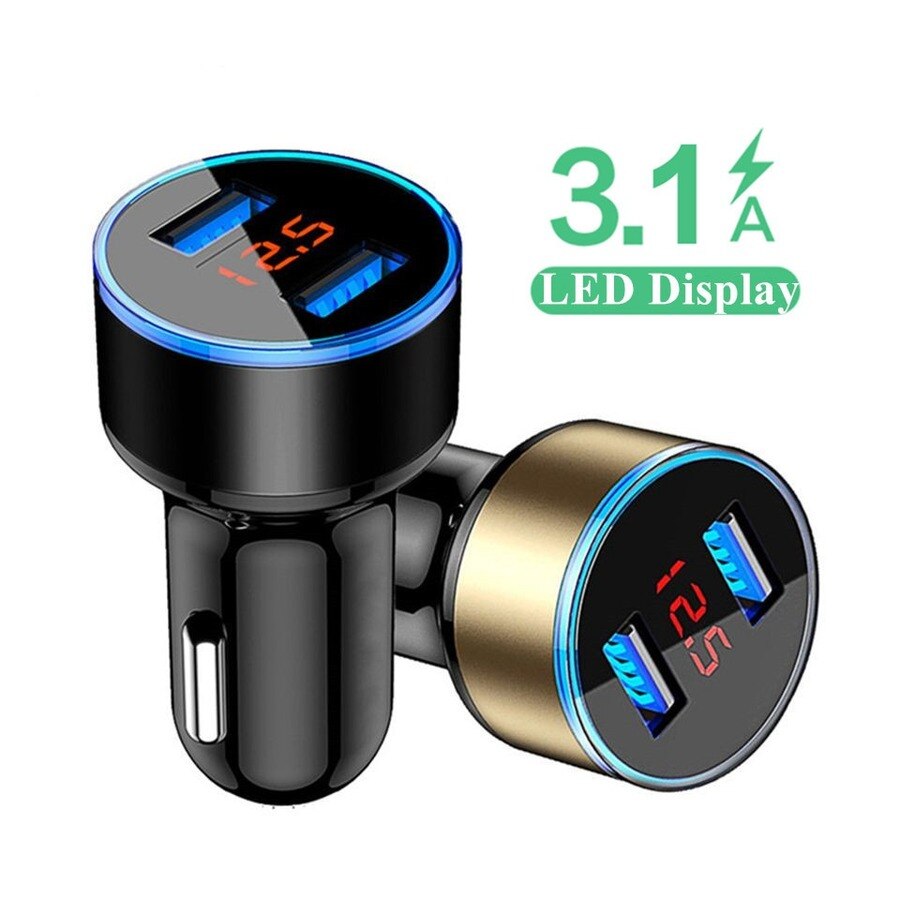 Chargeur universel double USB 3.1A pour voiture, avec affichage LED, pour téléphone portable, Xiaomi, Samsung note S8, iPhone 6, 6s, 7, 8 Plus