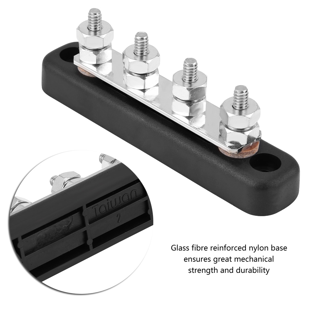 100A AC 300V DC 48V 4 Studs Bus Bar Electric Terminal Junction Block Glass fibre reinforced nylon Brass Stainless Steel Made
