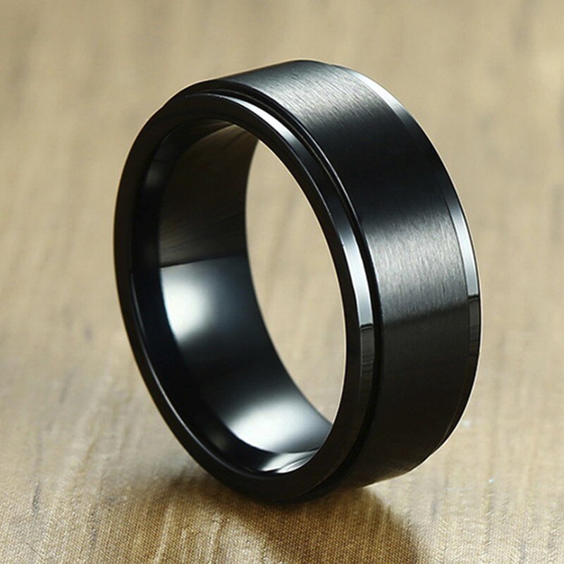 Vnox- Bague Spinner 6/8mm pour Homme, Accessoire Anti-Stress, Alliance Classique en Acier Inoxydable, Bijoux de Sport Rune Viking Décontractés: 10 / Black
