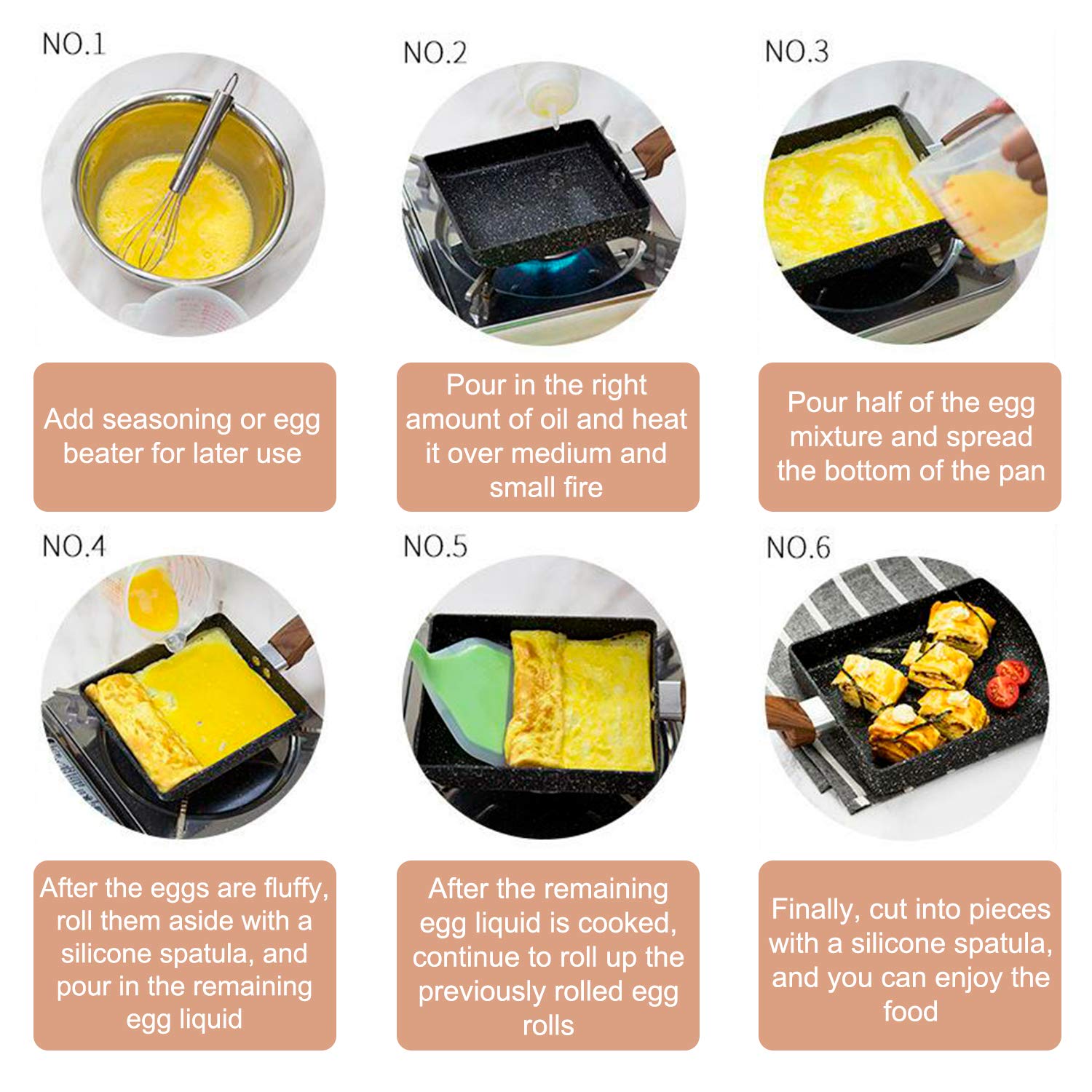 Poêle à Œufs Rectangulaire et Antiadhésive pour Omelette Japonaise, avec Poignée Anti-brûlure, pour Tamagoyaki, Compatible avec la Cuisinière et la Plaque de Cuisson à Induction